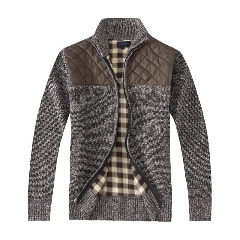 Gioberti Men's Knitted Regular Fit Full Zip Cardigan Sweater with Soft Brushed Flannel Lining, Melange Coffee, Medium - Image 1